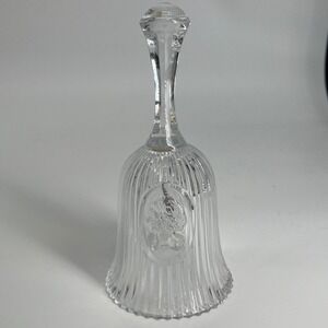 Vintage Fostoria Clear Ribbed Glass Crystal Hand Bell Cameo Lady Woman